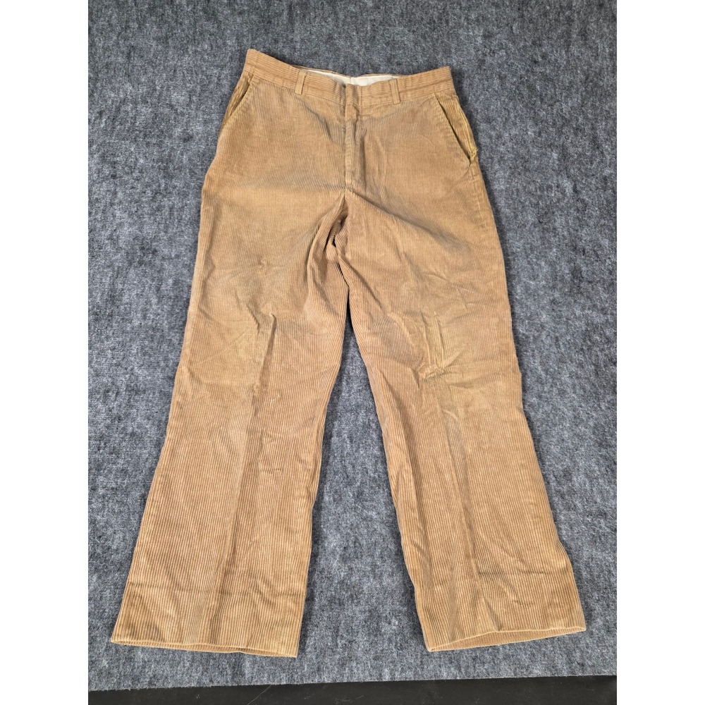 Mens Pants Flat Front 34x26 Tan Corduroy Trousers Vintage Made in USA Orvis